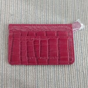 NWOT B-LOW THE BELT Red VEGAN Leather ID Card/Wallet w/Gold Zipper & Pocket 3x4